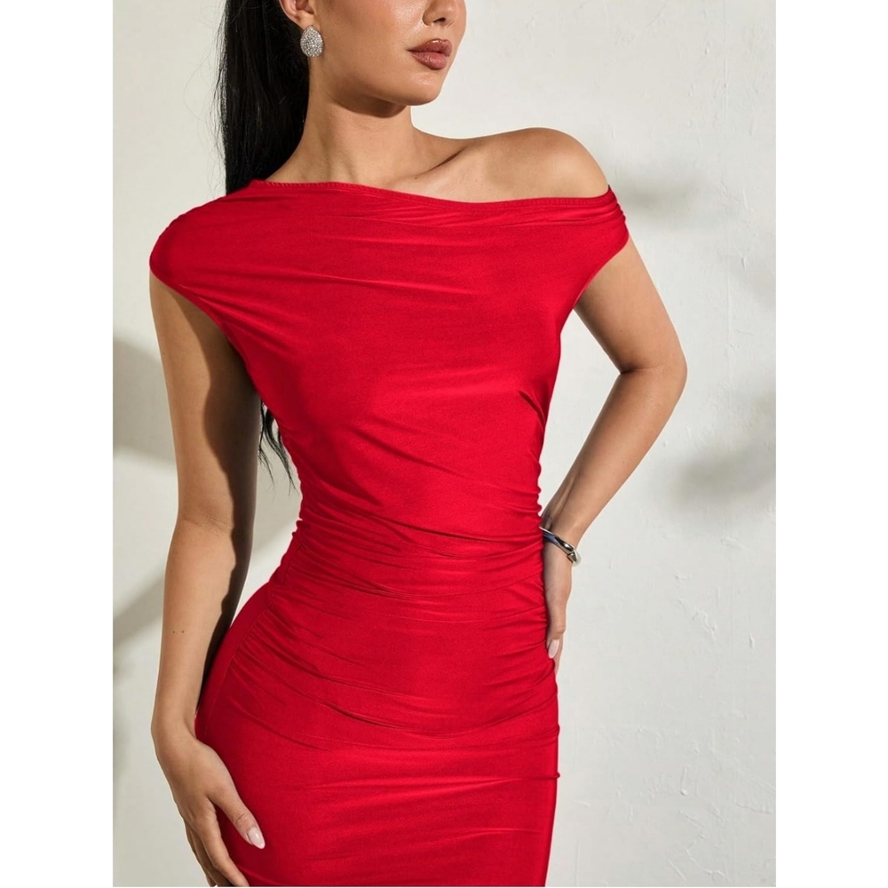 H&M Red Off-Shoulder Midi Dress